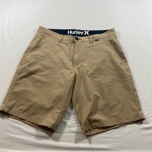 Hurley Tan Flat Front Shorts for Casual Wear Outdoors Summer Pockets Beach Golf